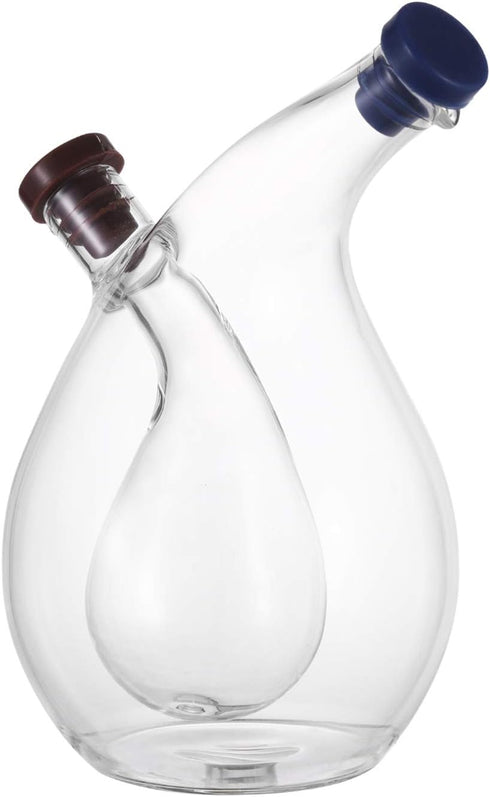 UPKOCH Healeved Clear Glass Olive Oil and Vinegar Dispenser Bottles Double Pourer Spout Stoppers for Cooking - 15.5 x 9.2 x 9.2cm (Round Shape)...