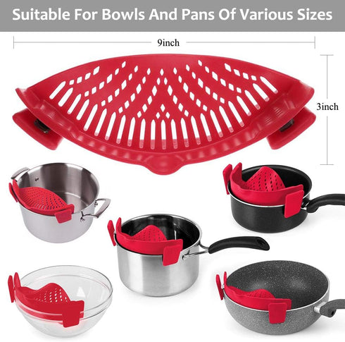 YEVIOR Clip on Strainer for Pots Pan Pasta,Silicone Food Strainer Hands-Free Pan Strainer, Clip-on Kitchen Food Strainer for Spaghetti, Pasta, Gro...