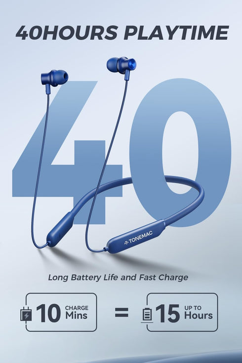 Bluetooth Headphones - N8 Wireless Earbuds with Magnetic Neckband | 40Hrs Playtime, IPX6 Sweatproof, Deep Bass Headset for Phone Calls, Music, and...