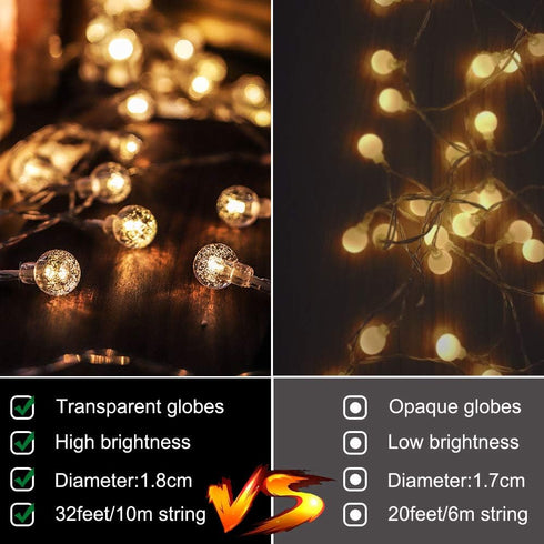 Metaku Globe Fairy Lights Battery Operated 33ft 80LED String Lights with Remote Waterproof Indoor Outdoor Hanging Decorative Christmas Lights for ...