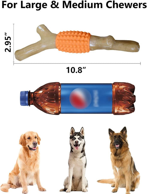 SCHITEC Dog Chew Toy for Aggressive Chewers, Tough Big Nylon & Rubber Teething Stick with Real Maple Wood Flavor for Large Medium Breed...