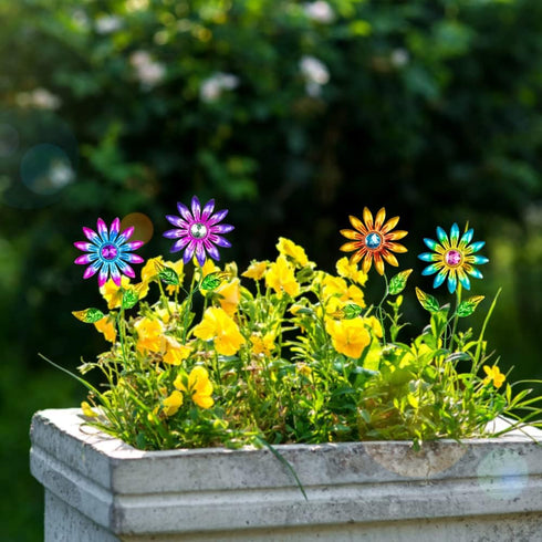 4 Pcs Metal Flower Garden Stakes, 16.3inch Outdoor Garden Decor Metal Flower Stick for Patio, Lawn, Yard, Pathway...