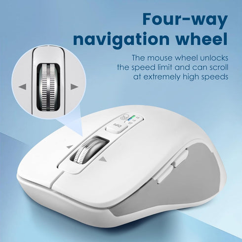 Wireless Bluetooth Mouse (USB + BT1 + BT2), Full Size Mouse, 4-Way Scrolling, Multi-Device Silent Mouse for Computer, Laptop, iPad, MacBook (White...