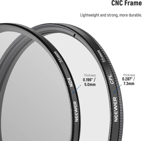 NEEWER 55mm Filter Kit, UV + CPL + ND4 Filters with Storage Bag & Cleaning Cloth, Optical Glass and Aluminum Alloy Slim Frame, Compatible with Can...
