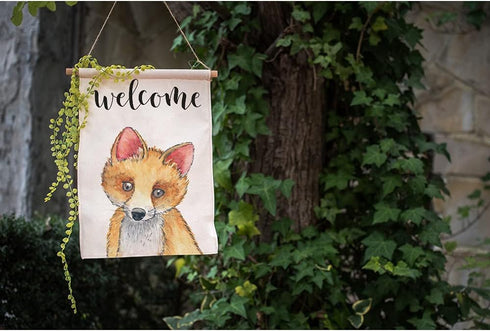 Moslion Fox Welcome Garden Flag Vertical Double Sided Cute Animal Fox with Orange Fur House Flags Home Burlap Banners 12.5x18 Inch for Outdoor Dec...