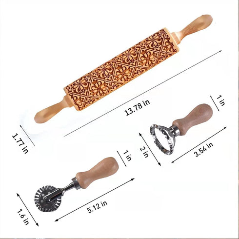 Rolling Pin for Baking, with Cookie Mold & Cutter, Embossing Rolling Pin, Engraved Decor Tools for Kitchen Creative Baking, Great Gifts...