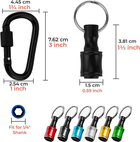 1/4 inch Hex Shank Bit Holder, 6pcs Quick Release Drill Bit Holder Keychain for Impact Driver, Portable Screwdriver Bits Holder, Aluminum Alloy, C...