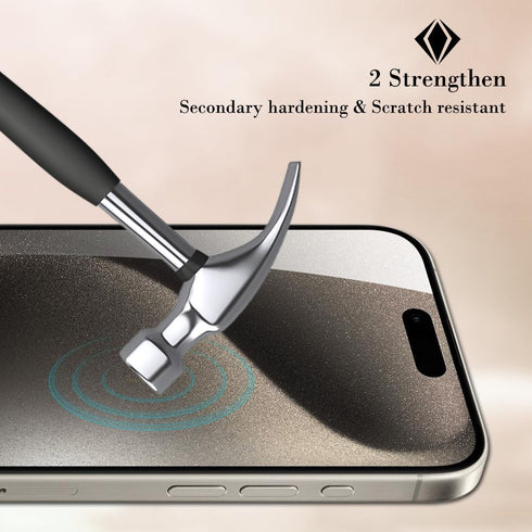 PERFECTSIGHT 2 Pack Diamond Hardness for iPhone 15 Pro Screen Protector 6.1 Inch, HD Clear 8X Shockproof Premium Tempered Glass Screen Protector f...