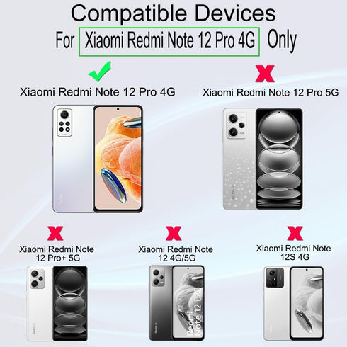 Ibywind Screen Protector for Xiaomi Redmi Note 12 Pro 4G(6.67") 2 Pack+1 Pack Camera Len Protector+1 Back Film,9H Tempered Glass,HD,Scratch Resist...