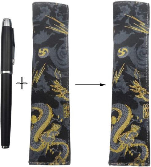 Enyuwlcm Fabric Fountain Pen Case Single Pen Sleeve Holder for Pocket Vintage Pen Cover Black Dragon 1 Pack...
