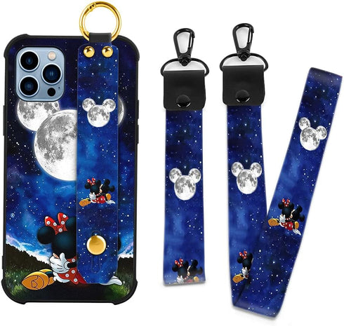 Cartoon Case for iPhone 13 Pro Case 6.1 Inch Cute Moon Blue Cartoon Character Design with Lanyard Wrist Strap Band Holder Shockproof Protection Bu...