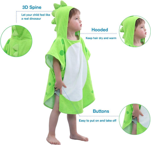 LOLANTA Baby Boys Dinosaur Hooded Bath Towels, Toddlers Kid's Beach Towel Pool Poncho Swim Terry Cloth Cover-Ups 100% Cotton (Green#B, 1-3T)...