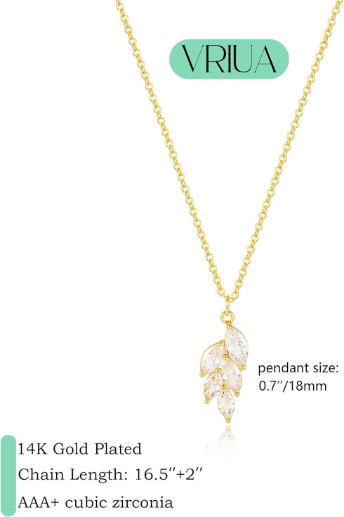 VRIUA Dainty Necklace for Women, Leaf Gold Necklace 14K Gold Plated Simple Gold Necklace Diamond Necklaces for Women Trendy Gold Necklace Jewelry...