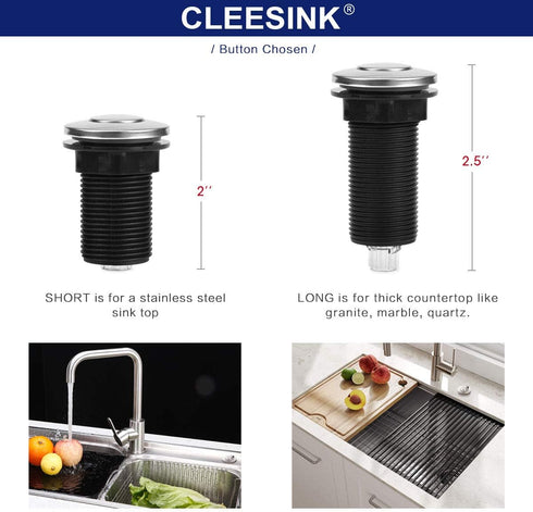 Garbage Disposal Switch, Cordless Air Switch Kit for Food Waste Disposer, Copper Chrome, LONG 2.5" Sink Top Push Button by CLEESINK...