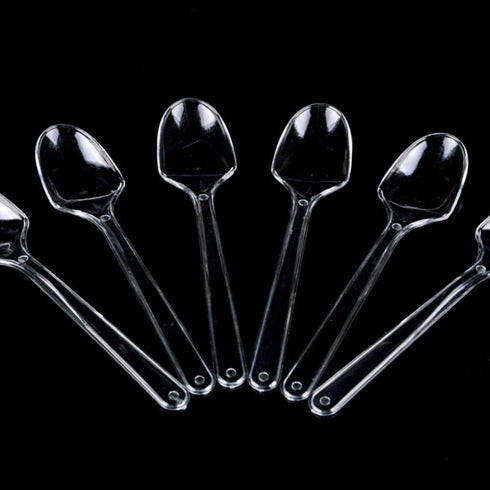 AKOAK 100 Count Disposable Mini Clear Plastic Spoons for Dessert, Appetizer, Ice Cream and Soup...
