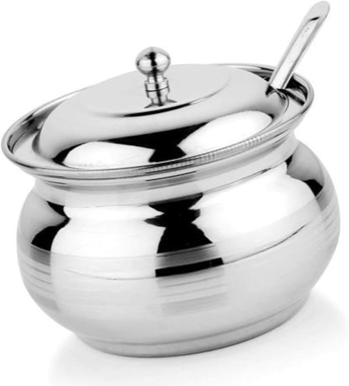 Rastogi Handicrafts Stainless Steel Small Storage Pot with lid for Oil Ghee, salt, tea, coffee, spices, dry fruits, sugar (3) Size in Inch - Lengt...