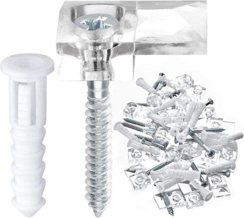 20 Pack 3-4mm Frameless Mirror Holder Clips Clear Mirror Mounting Clip Plastic Glass Retainer Clips Mirror Mounting Hardware with Screw and Anchor...