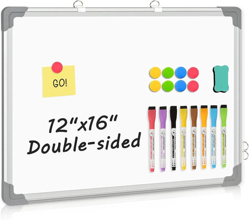 White Board - Dry Erase Board for Wall, Double-Sided 12" x 16" Small Hanging Cubicle Magnetic Whiteboard, Portable for Planning, Kitchen, Memo, Sc...