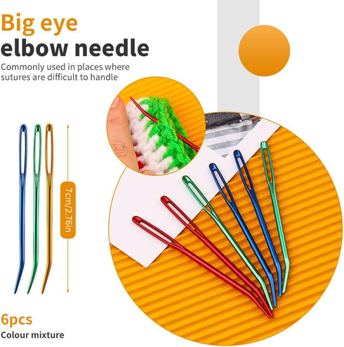 FTEVEN 36pcs Big Eye Blunt Needles, Plastic Big Eye Needles, Yarn Needles, Big Eye Bent Tapestry Needles with Colorful Plastic Knitting Stitch Mar...