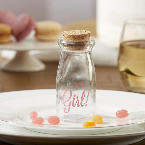 Kate Aspen 12 Piece Vintage Milk Favor Jar, DIY Baby Shower Party Favor, Centerpiece, Bud Vase, It's a Girl/Pink...