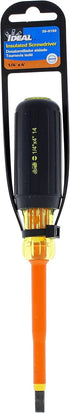 IDEAL Electrical 35-9150 Slotted Insulated Screwdriver Orange, 1/4 x 4 in. Shaft Screwdrivers with Cushion-Grip Handles. Electrician Tool Kits...