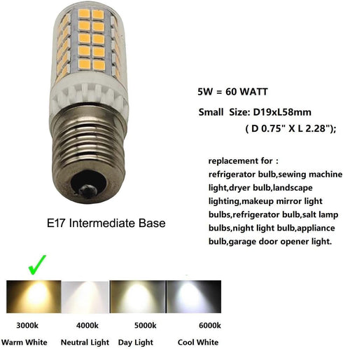 E17 Led Bulb Microwave Oven Light Equivalent 60w Incandescent Warm White Appliance Light for 40w - 60w Type B Candelabra Bulb Dryer Range Hood Ref...