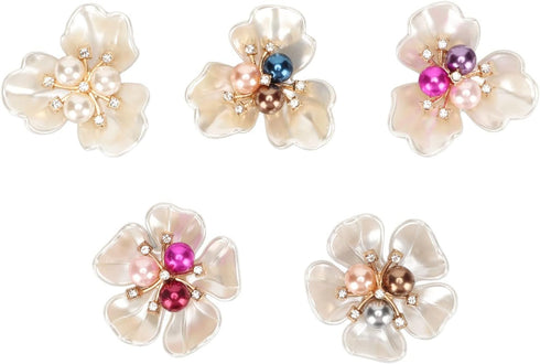 HEEPDD 20Pcs Flower Rhinestone Buttons, Flat Back Faux Pearl Flower Buttons Embellishments for Crafts Jewelry Making Wedding Clothes Bags Shoes De...