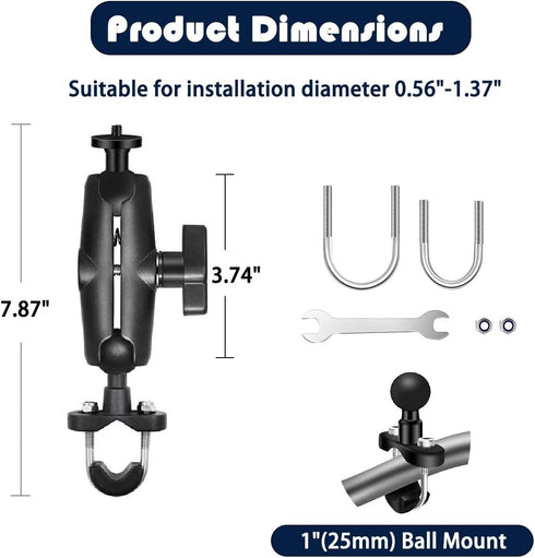 Motorcycle Camera Mount for Gopro, Handlebars Mount 1"/25mm Ball Mount Compatible with RAM Mounts B Size, for GoPro Hero11/10/9/8...4, Insta360 ON...