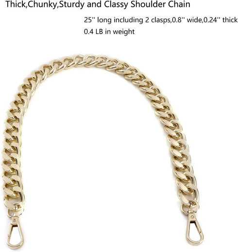 25 Inch Trendy Chunky Metal Chain Purse Handle Shoulder Strap Replacement for Handbag (Light Gold)...