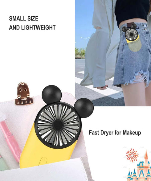 Cute Personal Mini Fan, Mini Handheld Fan, USB Rechargeable Portable Fan with Stylish LED Light,3 Speed Adjustable,Cute Mouse,for Kids Girls Woman...