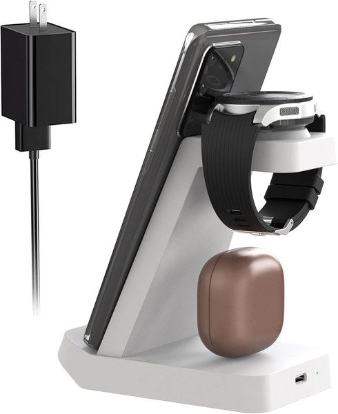 Charger Station for Samsung Galaxy 10w, 3 in 1 Fast Wireless Charging Stand for Galaxy Watch Buds S23/S22/S21/S21 Ultra/S21+/S20 fe/S20/Note 20/10...