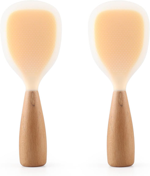2 Pack Silicone Rice Paddle Spoon with Wood Handle, Nonstick Standing Rice Cooker Spatula Kitchen Tool...