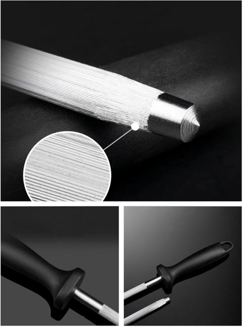 Carbon Steel Knife Sharpener Rod, Professional Honing steel sharpening Stick for home/hunting with immediate sharpening results 10 inch...