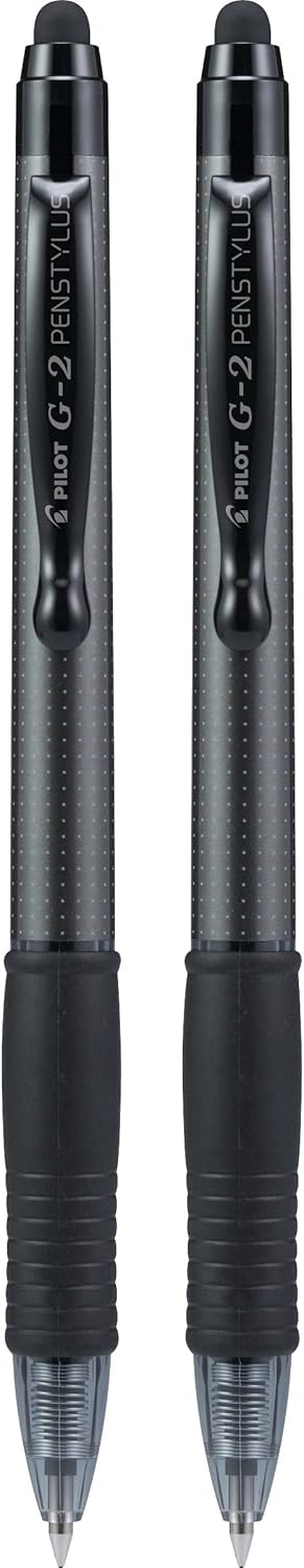 Pilot, G2 Pen Stylus, Fine Point 0.7 mm, Pack of 2, Black Ink, Gray Barrel......
