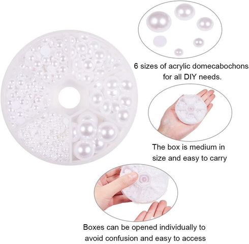 PH PandaHall 6 Sizes White Flat Back Pearls Cabochon 690pcs Flat Pearls Gems for Cup Nails Crafts Shoes Hairband Scrapbooking Embellishment Makeup...