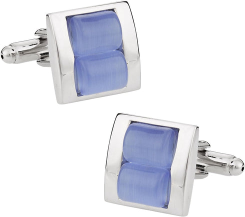 Stacked Two Piece Light Blue Fiber Optic Cufflinks with Presentation Box...