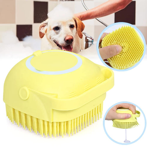 Dog Bath Brush Scrubber Soft Silicone Pet Grooming Brush Bath Shampoo Massage Dispenser Shower Brush For Short Long Haired Dogs And Cats (Blue+Pin...