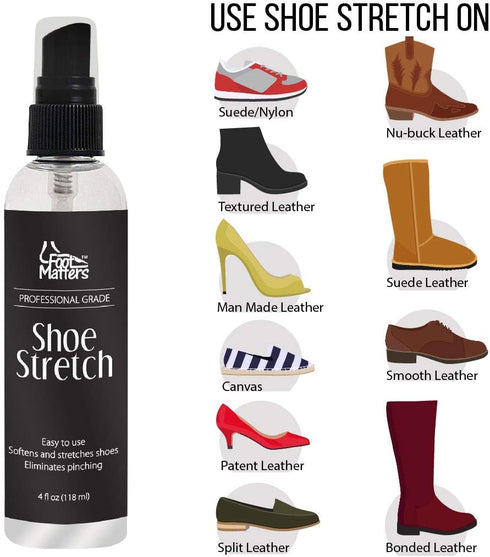 FOOTMATTERS Shoe Stretch Spray – Professional Shoe Stretcher - Softener for Leather, Suede, Nubuck, Canvas – 4 oz...