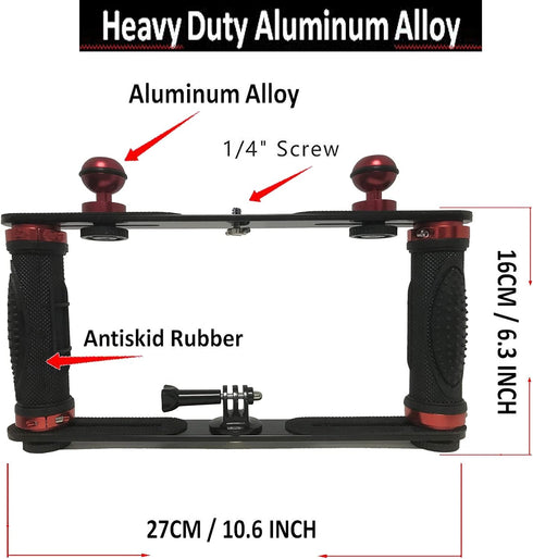 Aluminium Alloy Underwater Video Light Stabilizer Tray Dive Light Stand Tray with Two Aluminum Alloy 1'' Ball Handle for Action Camera and Any Oth...