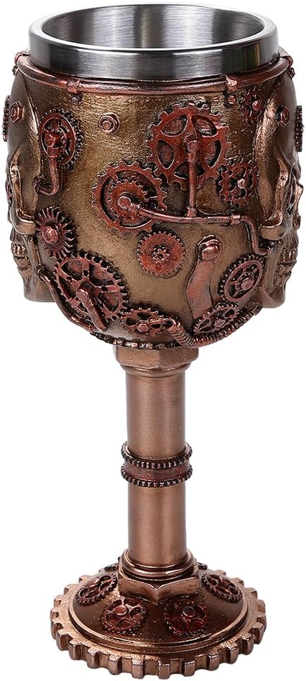 Pacific Giftware Steampunk Gear Head Skull Goblet Wine Chalice 7oz Wine Cup...
