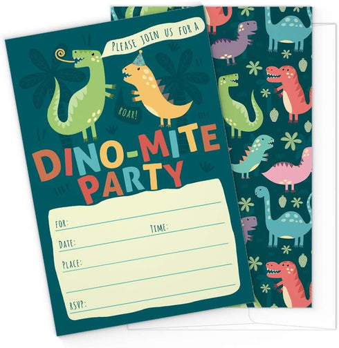 Dinosaur Kids Party Invitation Cards - Lots of Fun with a Pun! 25 Invites with Envelopes for T-Rex Kids Party, Jurassic Birthday or a Dino Themed ...