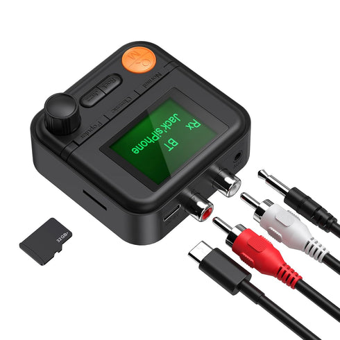 Bluetooth 5.2 Transmitter Receiver, 2 in 1 Bluetooth Audio Adapter with 1.44 Inch Large LCD Display, Bluetooth AUX Adapter with RCA/3.5mm AUX Port...