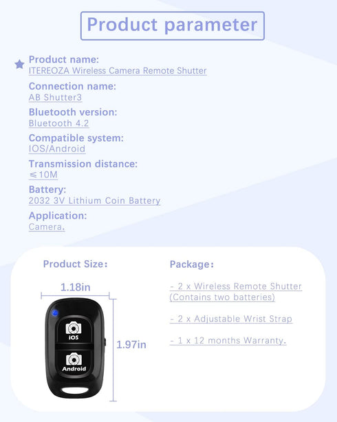 Remote Shutter for iPhone Camera, Bluetooth Remote for Android, Hands Free Works with Take a Christmas Family Portrait, Create Amazing Photos and ...
