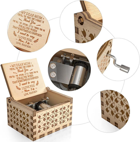 You are My Sunshine Music Box, Gift for Mom from Son, Wood Laser Engraved Vintage Music Boxes, Unique Best Gift for Mother's Day, Birthday/Christm...