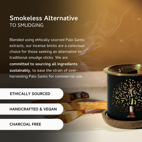 Aromafume Palo Santo Incense Bricks (2 Trays x 9 Pieces Each) with Snowflake Exotic Incense Diffuser | Ideal for deepened Spirituality, Meditation...