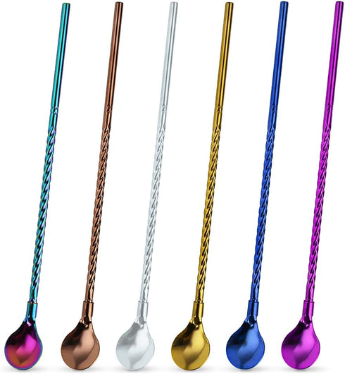 6 PCS Long Handle Spoon, 9 Inch Ice Tea Spoon, Ice Cream Spoon, Coffee Spoon, Cocktail Stirring Spoons, Reusable Stainless Steel Straw Spoon for C...