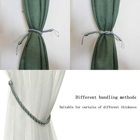 BEL AVENIR Curtain Rope Tiebacks, Drapery Rope Holdbacks with 2 Metal Screw Hooks, 1 Pair - Light Blue...