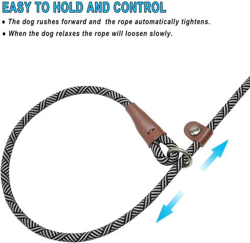 7FT Slip Lead Control Dog Leash, 1/4 Inch Diameter Durable Nylon Rope Training Lead for Small Medium Dog No Pull Black...