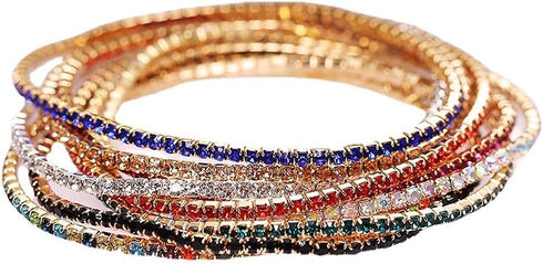 Pingyongchang Multicolor Rhinestone Bracelet Set for Women Crystal Tennis Bracelet Beaded Stretch Strand Stacked Bracelet 8 Pcs...