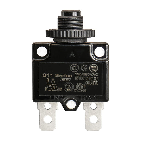 Baomain 8A Circuit Breaker Thermal Overload Protector, S11 Series 125/250VAC/65VDC, Manual Reset Thermal Circuit Breakers Black Pack of 10 (8 Amp....